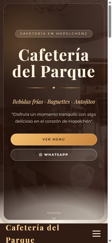 Captura del sitio Cafetería del Parque